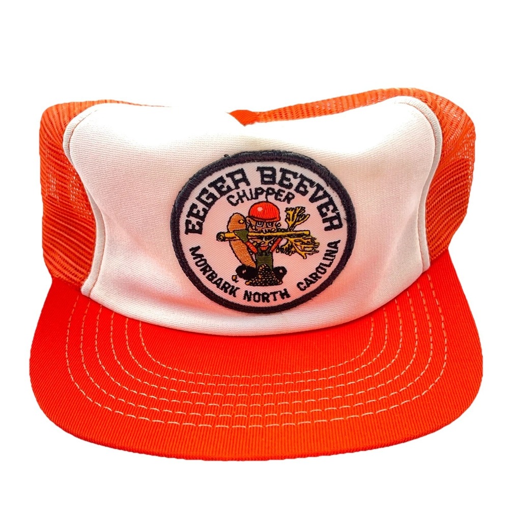 Vintage Eeger Beever Wood Chipper Trucker Hat Cap Made In USA 80s 90s Patch